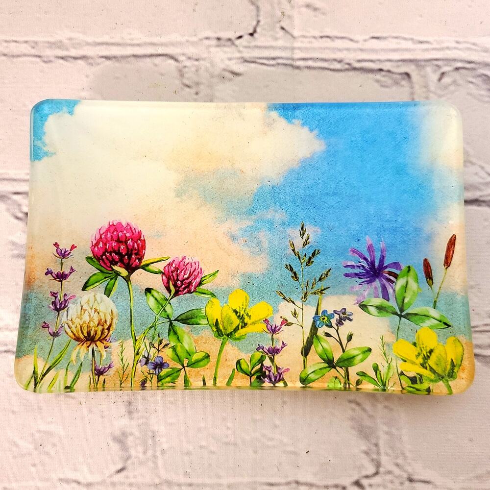 Michel Design Works Floral Soap Dish Trinket Tray Botanical 5.5x3.75